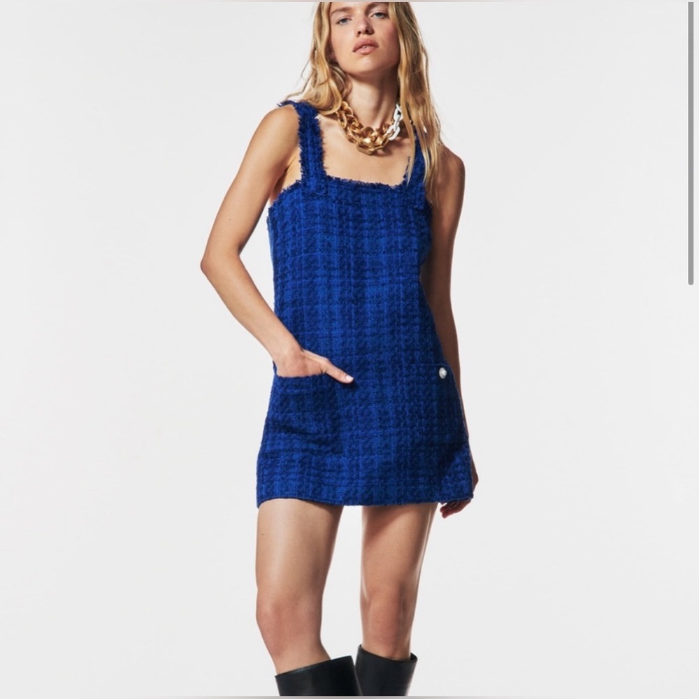 BRAND NEW blue tweed zara mini dress